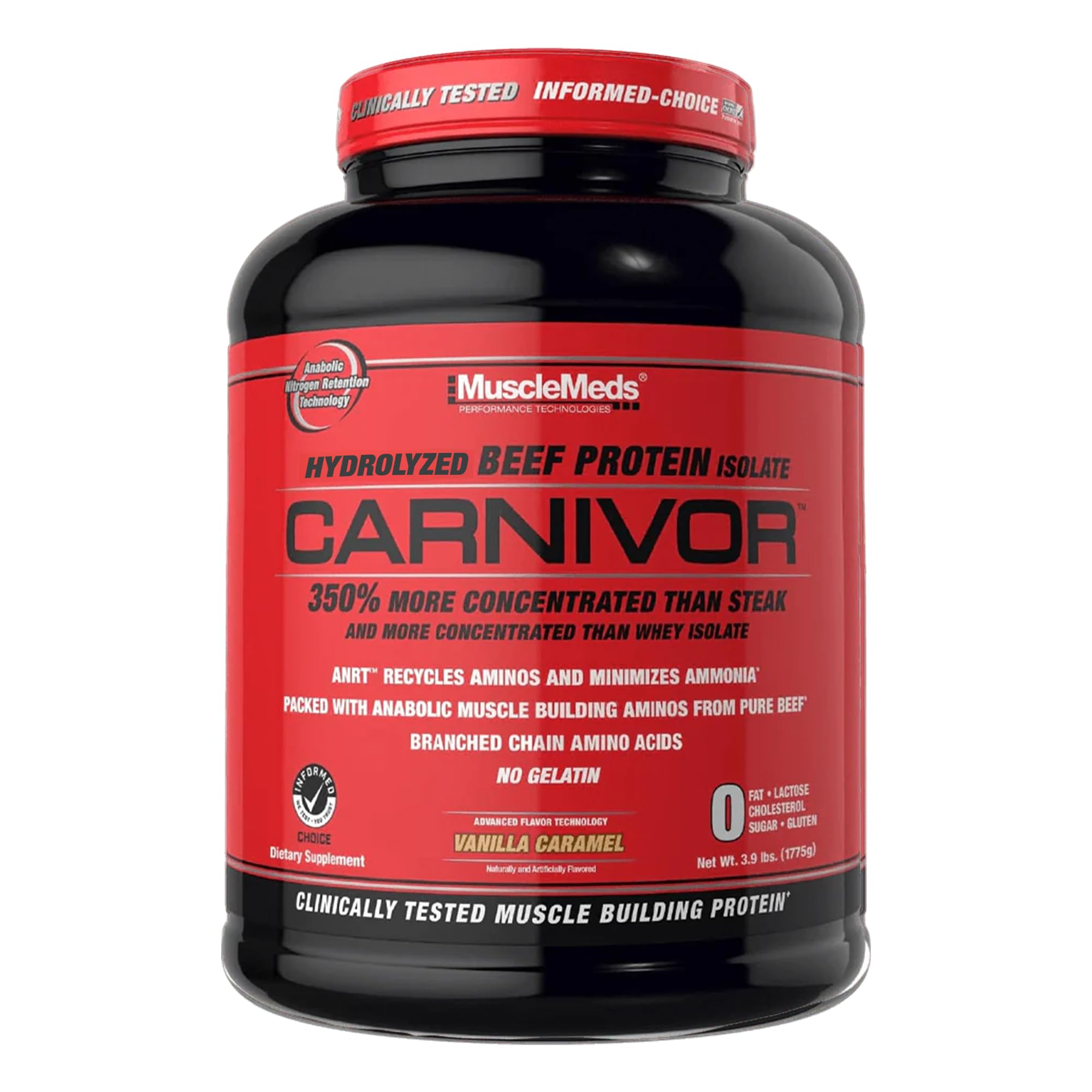 MuscleMeds Carnivor Bioengineered Beef Protein Isolate, Vanilla Caramel, 3.9 Pound