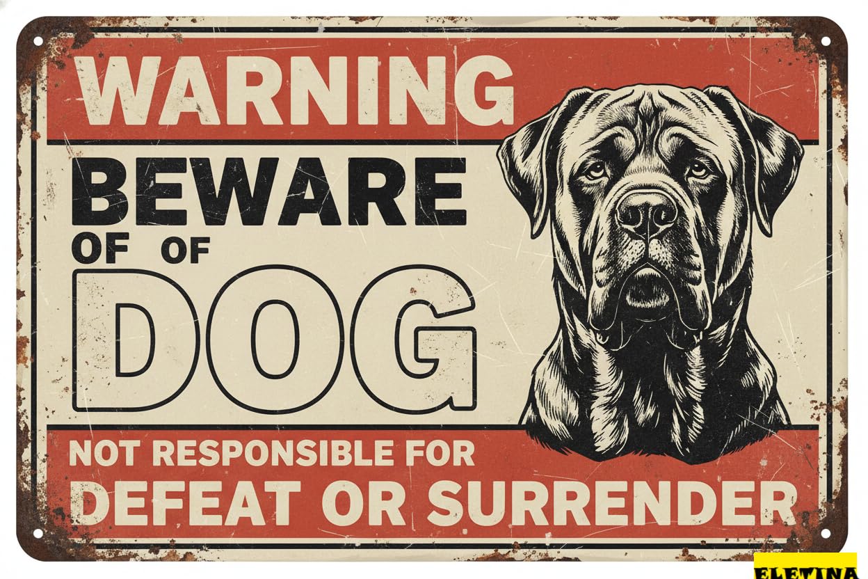 Vintage Metal Tin Sign for Man Cave Beware Of Dog Mastiff Warning Beware Of Dog S Fence Outdoor Farm Garden Gate Home Yard Decor 8x12 Inch Private Property Decorative