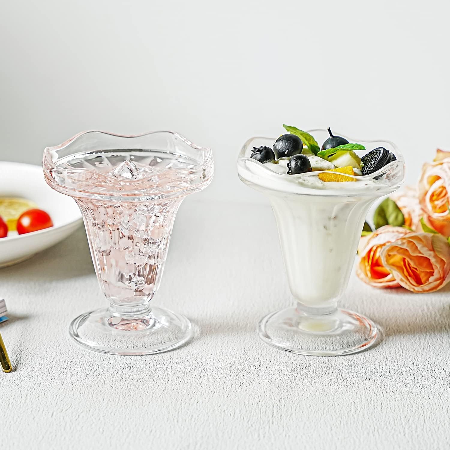 KANPURA 2 PCS Ice Cream Bowl Set, 5 oz Sundae Glasses, Glass Dessert Bowls
