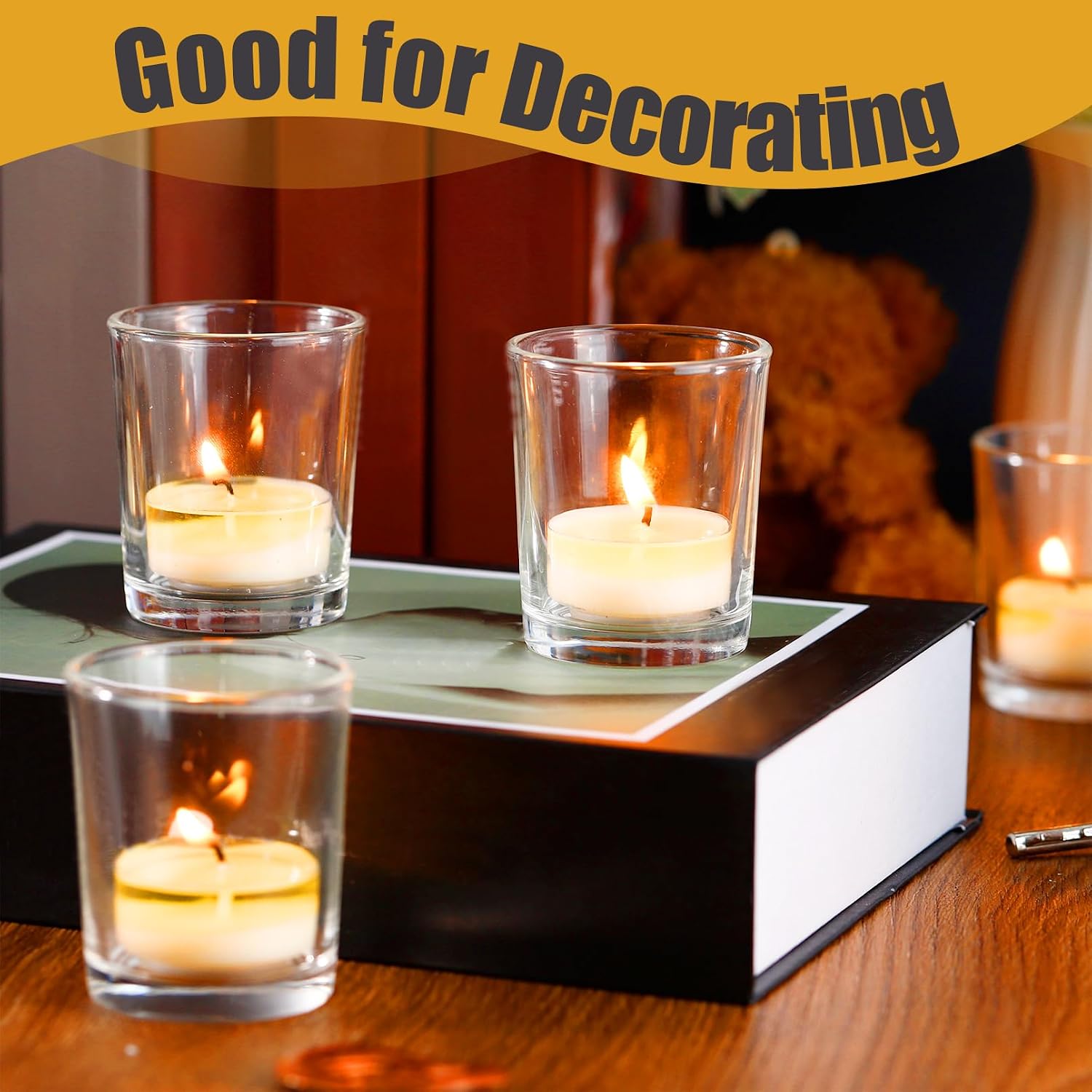 Jeffbaubl 12 Pack Votive Candle Holders, Clear Glass Tealight Candle Holder