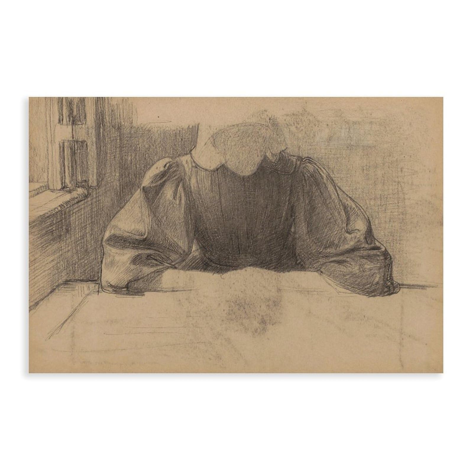 RTEYCE Vrouw Met Een Boerenmuts Gezeten Aan Een Tafel Bij Een Raam (1874-1925) Canvas Poster for Bedroom Decor Gift