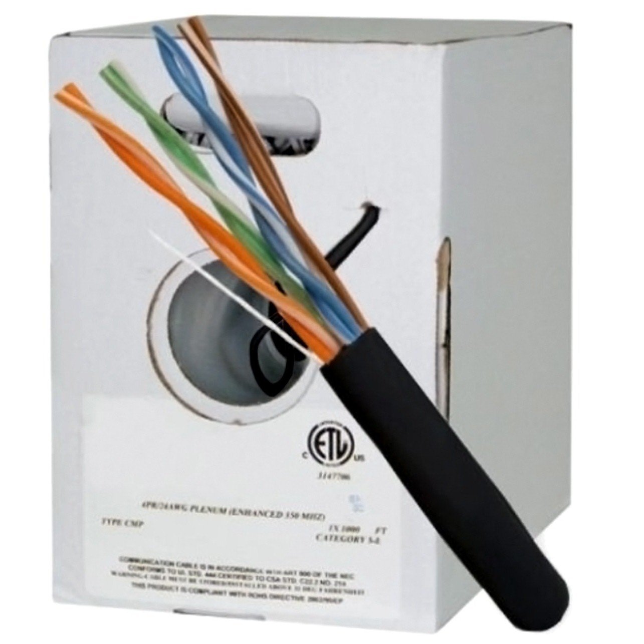 CAT5E, 350 MHz, UTP, 24AWG, 8C Solid Bare Copper, Plenum