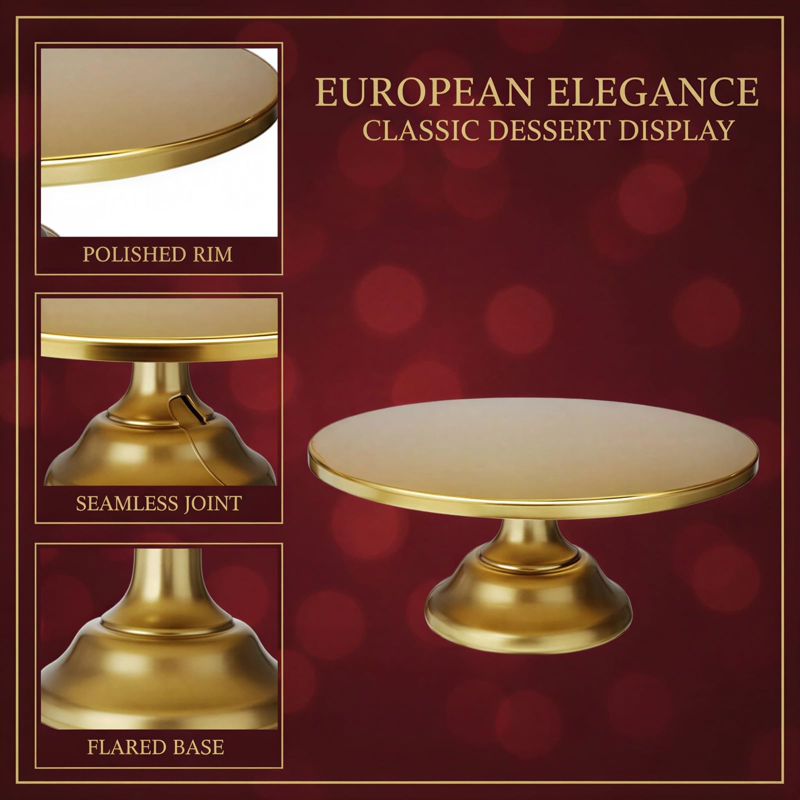 Présentoir à gâteau rond 30 cm, support pour dessert doré style européen, plateau sur pied en fer, présentoir à pâtisserie démontable pour mariage, anniversaire, table de réception et fête