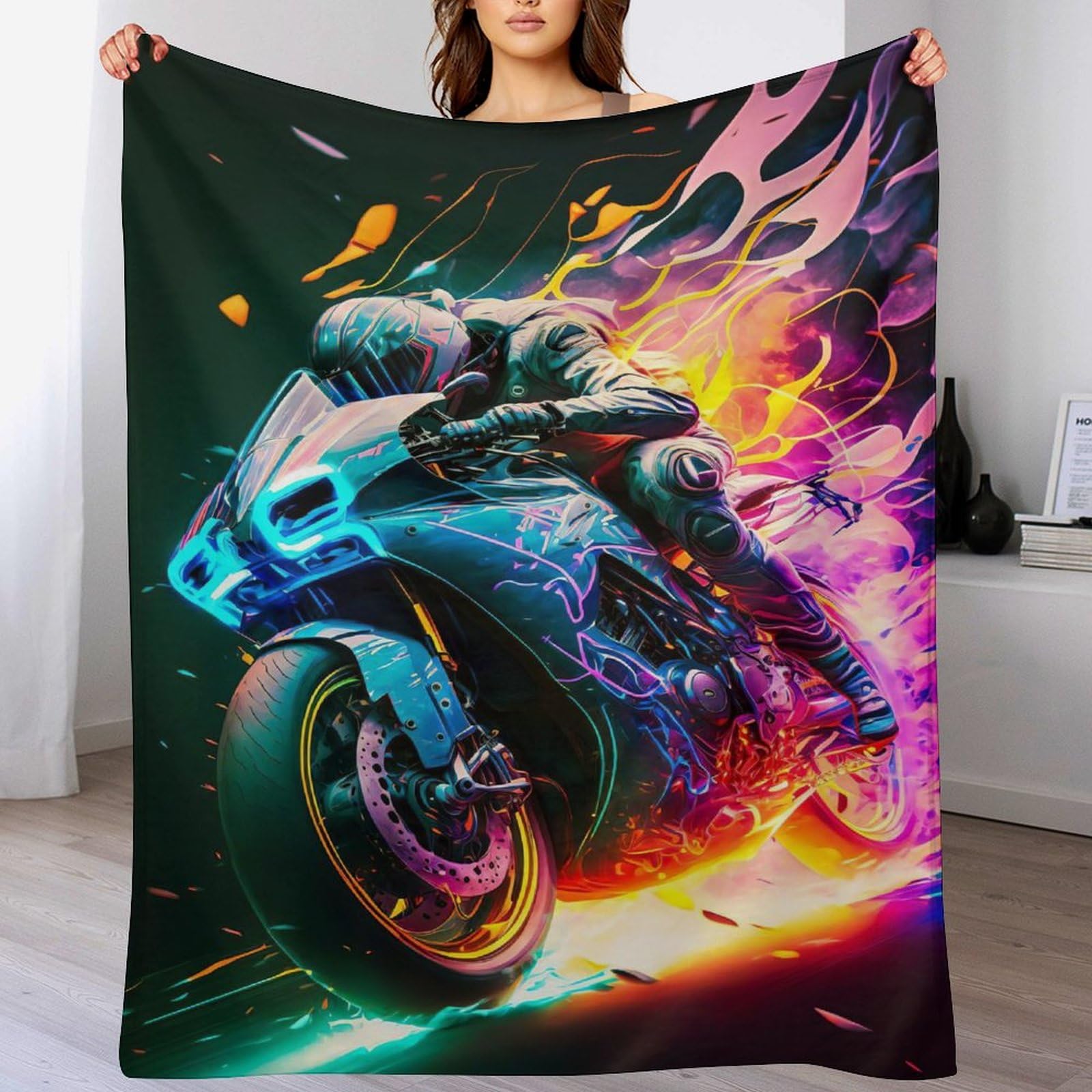 Couverture polaire moto drap de flannel douce chaude pour canapé et lit