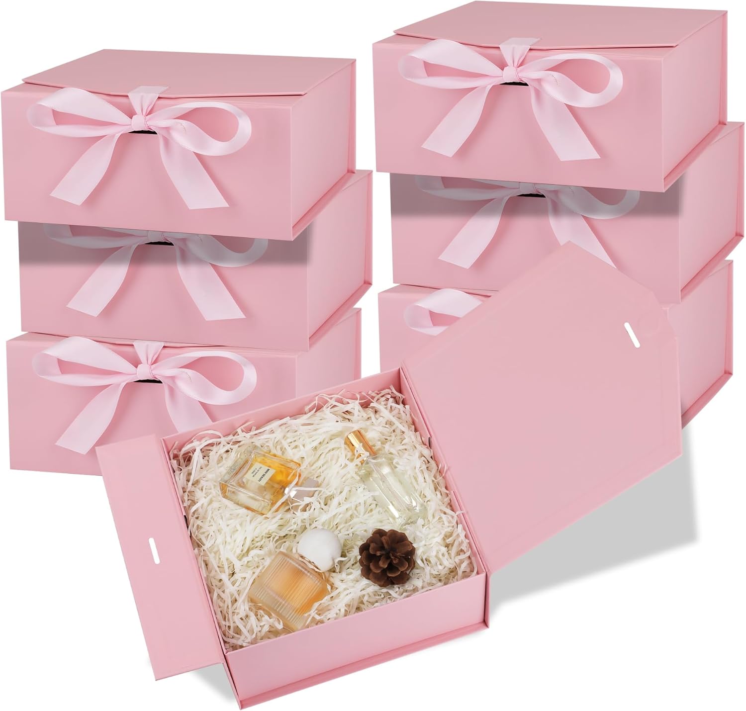 OEMVALATY 6-Pack Gift Boxes,12x8x4.5 Inch Magnetic Gift Boxes with Lids for Presents,Pink with Ribbon, Bridesmaid Proposal Box for Wedding, Storage, Birthday 12x8x4.5 Inch-Pink-Pack of 6