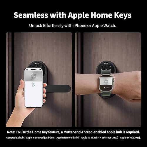 Miniatura 2 de Aqara Smart Lock U300, cerradura de puerta de entrada sin llave de huellas dactilares con asa, materia sobre hilo con llaves Apple Home, teclado de