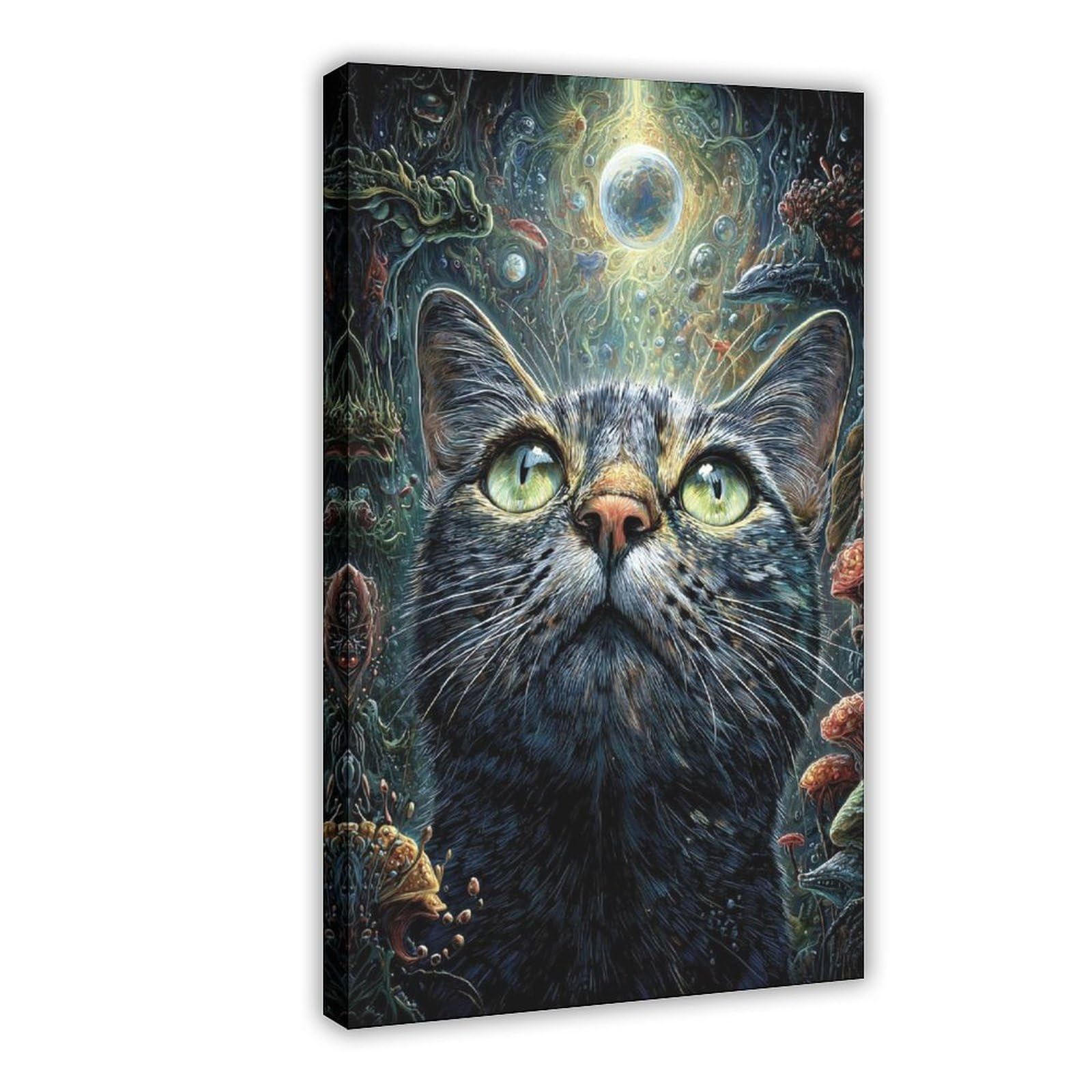 Ywtjax Frame-Style Cat Gazing At Cosmic Universe Poster Canvas Poster For Bedroom Decor Gift