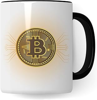 BTC Tasse Cadeau Bitcoin - Idée Cadeau pour Investisseur - Tasse à Café Crypto Monnaie (Blanc et Noir)