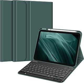 Fintie Keyboard Case for iPad Air 5th Generation (2022) / iPad Air 4th Gen (2020) 10.9 Inch with Pencil Holder - Soft TPU Back Cover with Magnetically Detachable Bluetooth Keyboard, Midnight Green