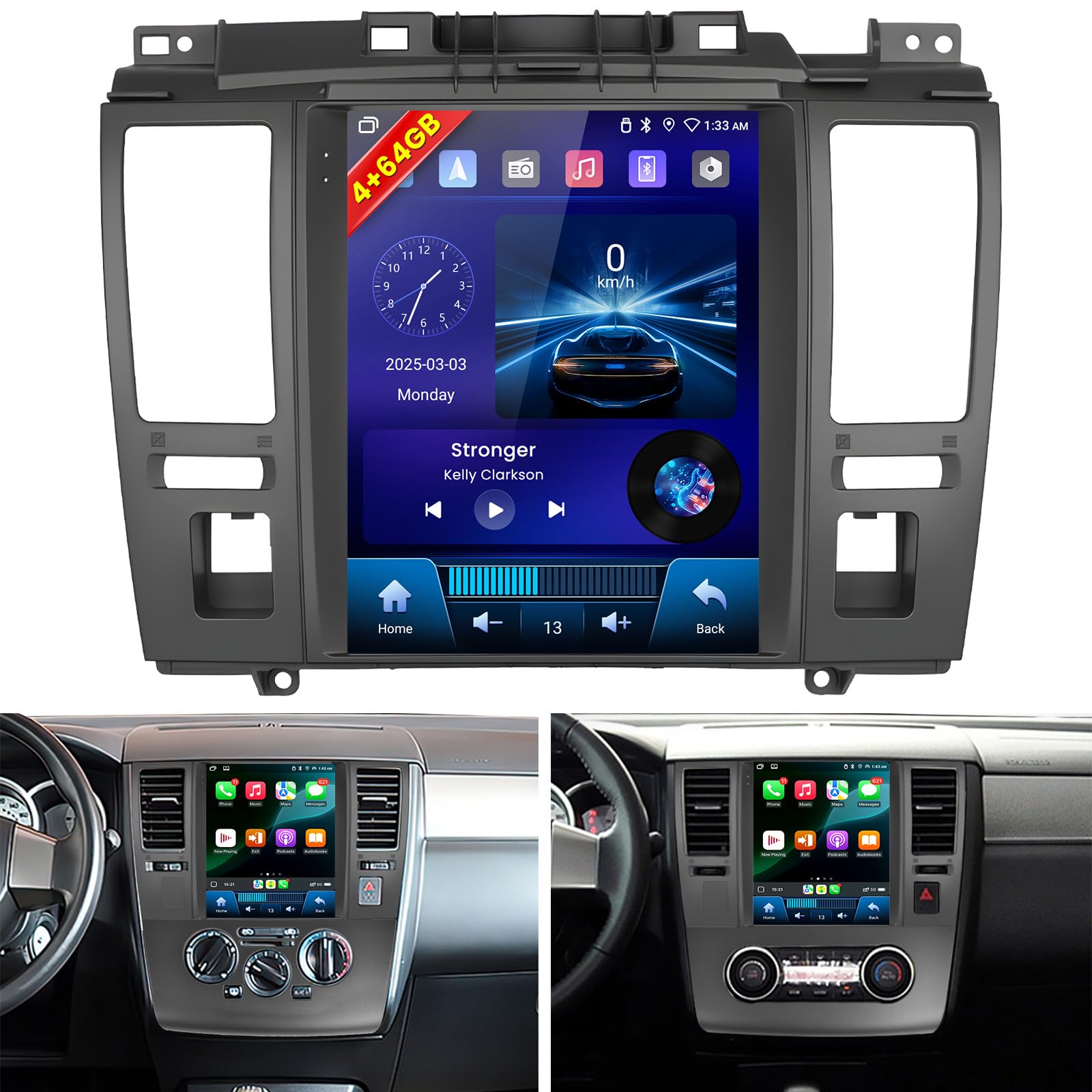 [4+64GB] Android 15 Car Radio for Nissan Versa 2007-2011 with Wireless Carplay Android Auto, 9.7 Inch HD Touchscreen Car Stereo with WiFi GPS Bluetooth5.0 FM/RDS 32EQ SWC Backup Camera MIC