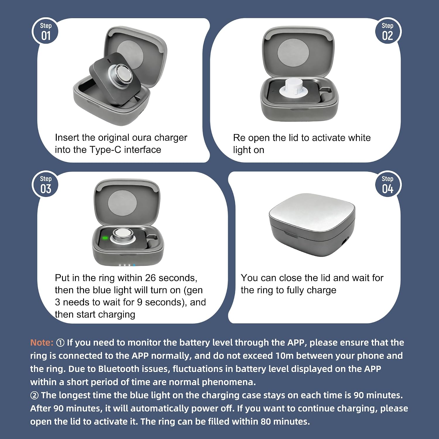 Wireless Charging Case for Oura Ring gen 4 & gen 3 Charger, 1000mAh Portable Travel Chargering Station Fits All-Sized Ring Gen 4 | Gen 3 (Official Charger NOT Included) (Space Grey)