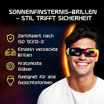 Galaxium 6/12/25/50/100er Pack Sonnenfinsternis Brille ISO 12312-2