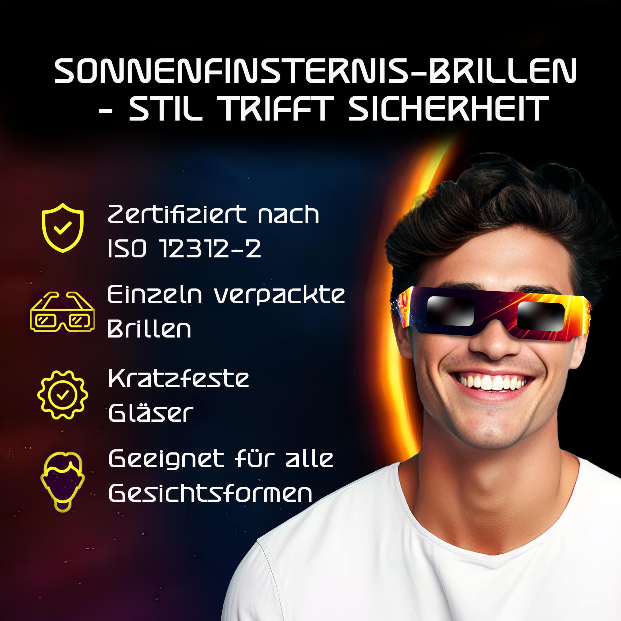 Galaxium 6/12/25/50/100er Pack Sonnenfinsternis Brille ISO 12312-2