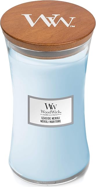 WoodWick Large Hourglass Scented Candle with Crackling Wick | Seaside Neroli | Up to 130 Hours Burn Time