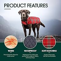 Vista 3 de Kuoser - Abrigo impermeable de invierno para perro, chaqueta reversible estilo británico, ropa para perro a cuadros, abrigo acogedor para perros