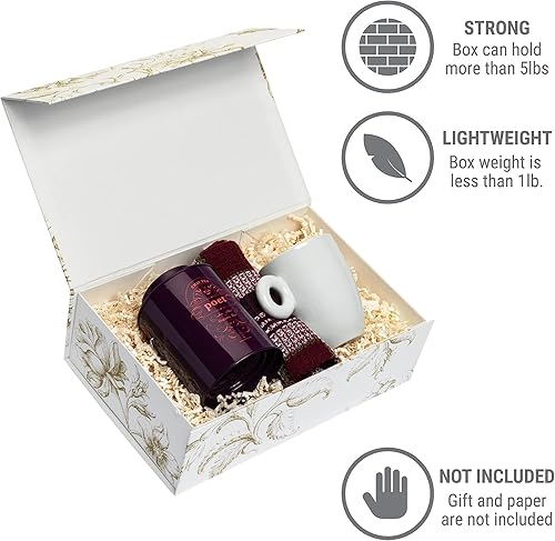 Miniatura 5 de Sorarto Caja de regalo de lujo con tapa magnética, paquete de 3 cajas de regalo decorativas florales doradas para regalos, regalos de boda y