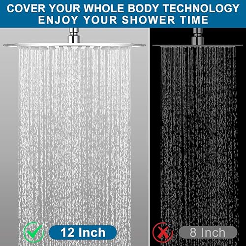 Miniatura 3 de POP SANITARYWARE 12 Inch Shower Head with Adjustable Extension Arm, Stainless Steel Rainfall Showerhead with Shower Arm Extender, Waterfall fixed
