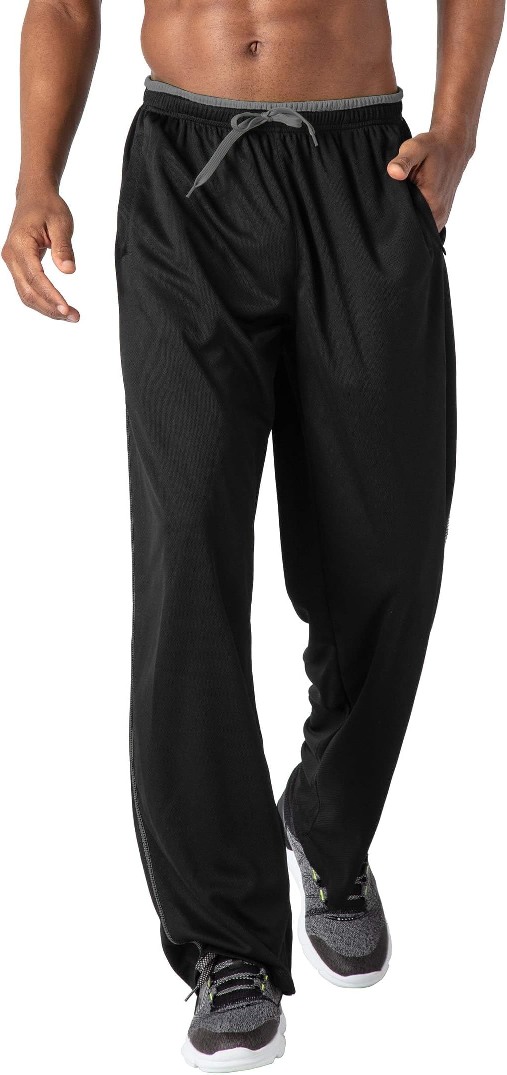 Men's Tracksuit Bottoms Open Hem Quick Dry Mesh Joggers Lightweight Sport Trousers Loose Fit Gym Sweatpants with Zip Pockets