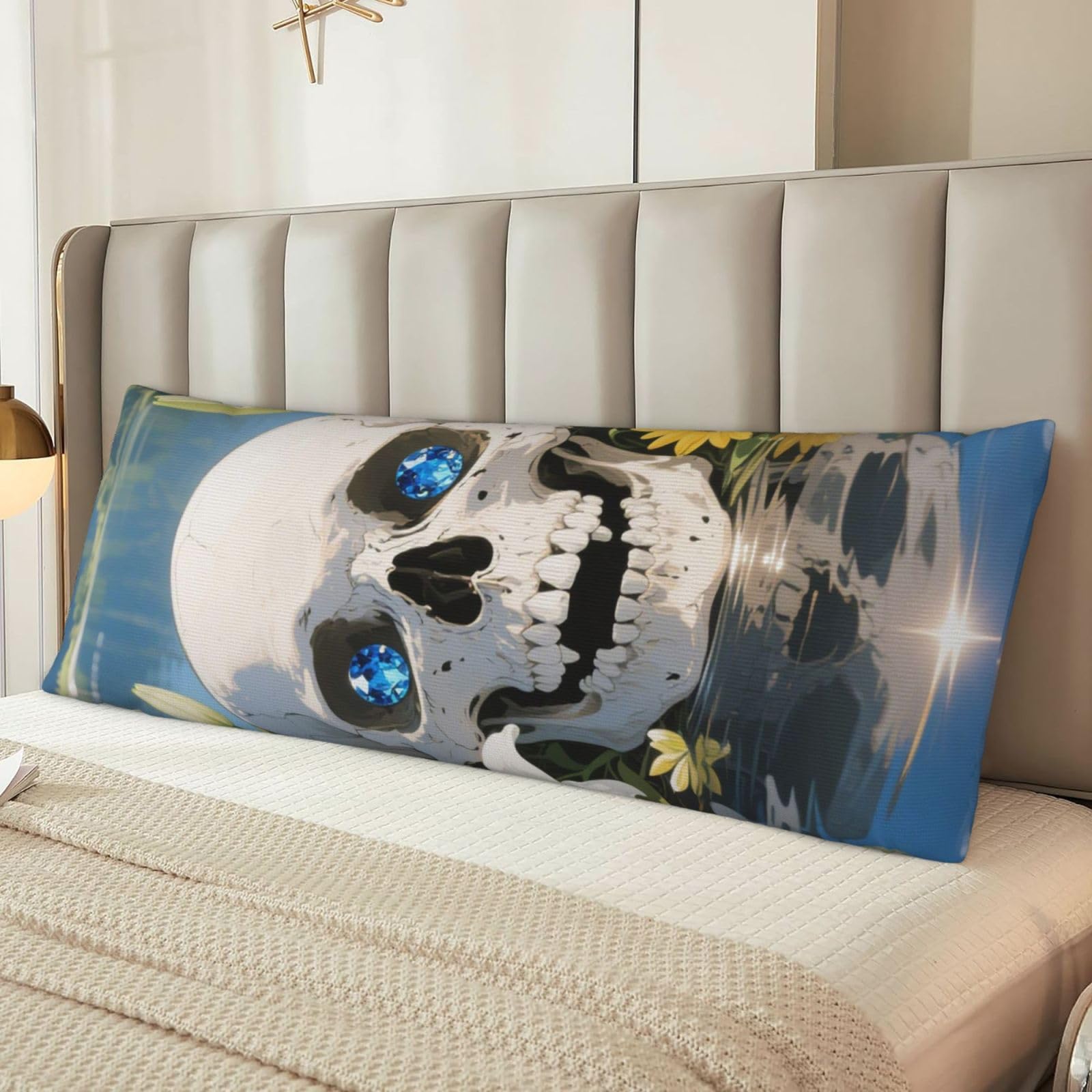 Human Skull Flowers Leaves Body Pillow Cover with Hidden Zipper 54"X20",Ultra Soft Microfiber Long Pillow Case Decorative Bedding Pillowcase Cushion Cover Cases for Bedroom Couch Sofa,Home Gifts