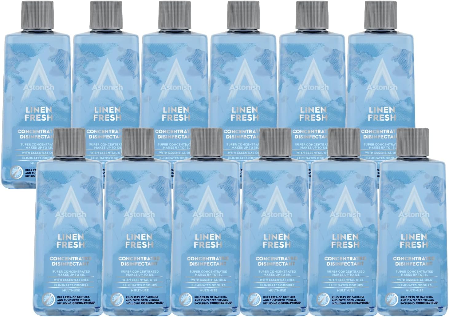 Astonish 3 in 1 Multi-Purpose Super Concentrated Disinfectant with Long Lasting Fragrance, Linen Fresh, 300ml, 12 Pack