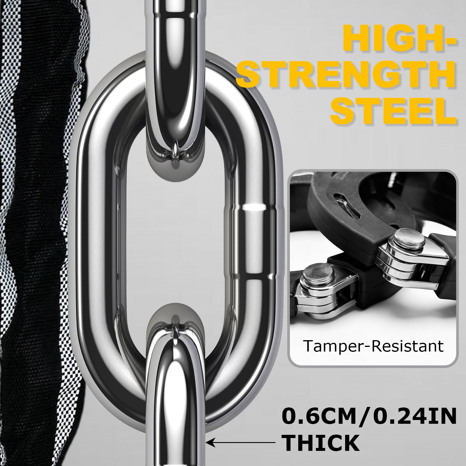 Lucchetto antifurto per bicicletta, 93 cm, catena resistente con combinazione a 4 cifre, catena di sicurezza antigraffio per scooter elettrico, e-bike, bicicletta, moto