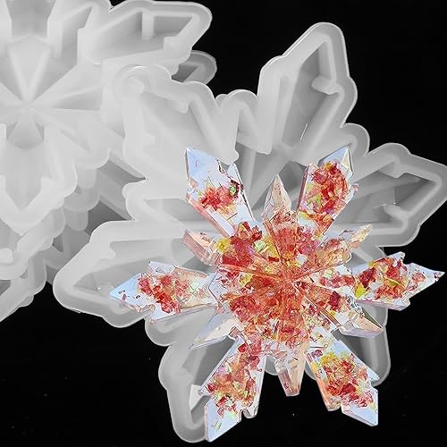 Miniatura 3 de EXCEART 4 moldes para manualidades navideñas, moldes para colgantes con temática navideña, moldes de copos de nieve, moldes para posavasos de copos