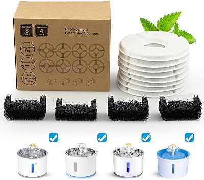 Cat Water Fountain Round Filters Replacement (8 Filters & 4 spongs)