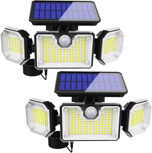 Luces solares con sensor de movimiento para exteriores paquete de 2 luces LED de inundación alimentadas por energía solar de 270 luz solar de