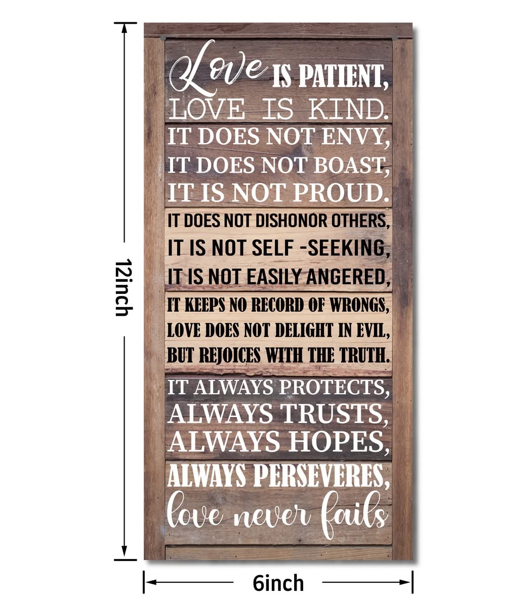 1 Corinthians 13:4-8 Inspirational Hanging Wood Decor Sign, Printed Wood Sign, Love is Patient, Love is Kind Quote, Hanging Bible Verses Wood Wall Sign, Rustic Home Decor Sign, Christian Gift 2