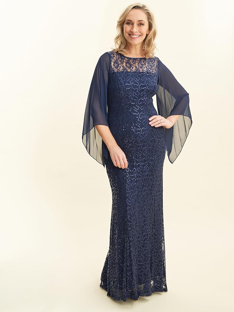 Vestito lungo in chiffon a-line con collo illusione – IT