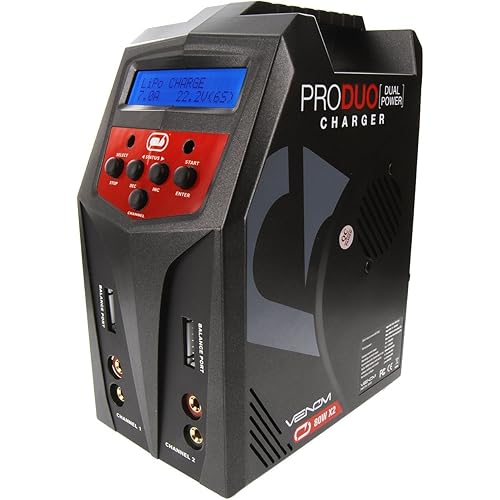 Venom Pro Duo LiPo Battery Charger | 80W X2 AC DC 7A NiMH LiHV LiPo Balance Charger Discharger with Charger Adapter | LiPo 1S to 6S Airsoft, Drone, RC Battery Charger
