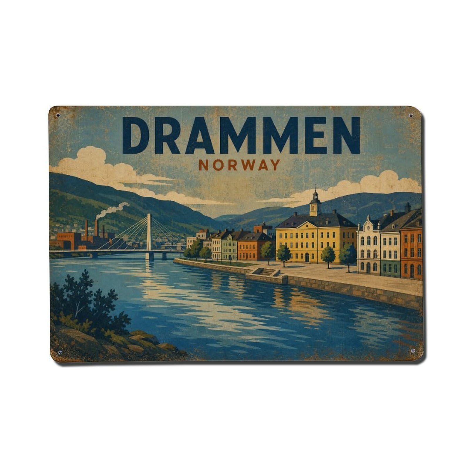 Metal Tin Sign Retro Travel Norway Drammen
