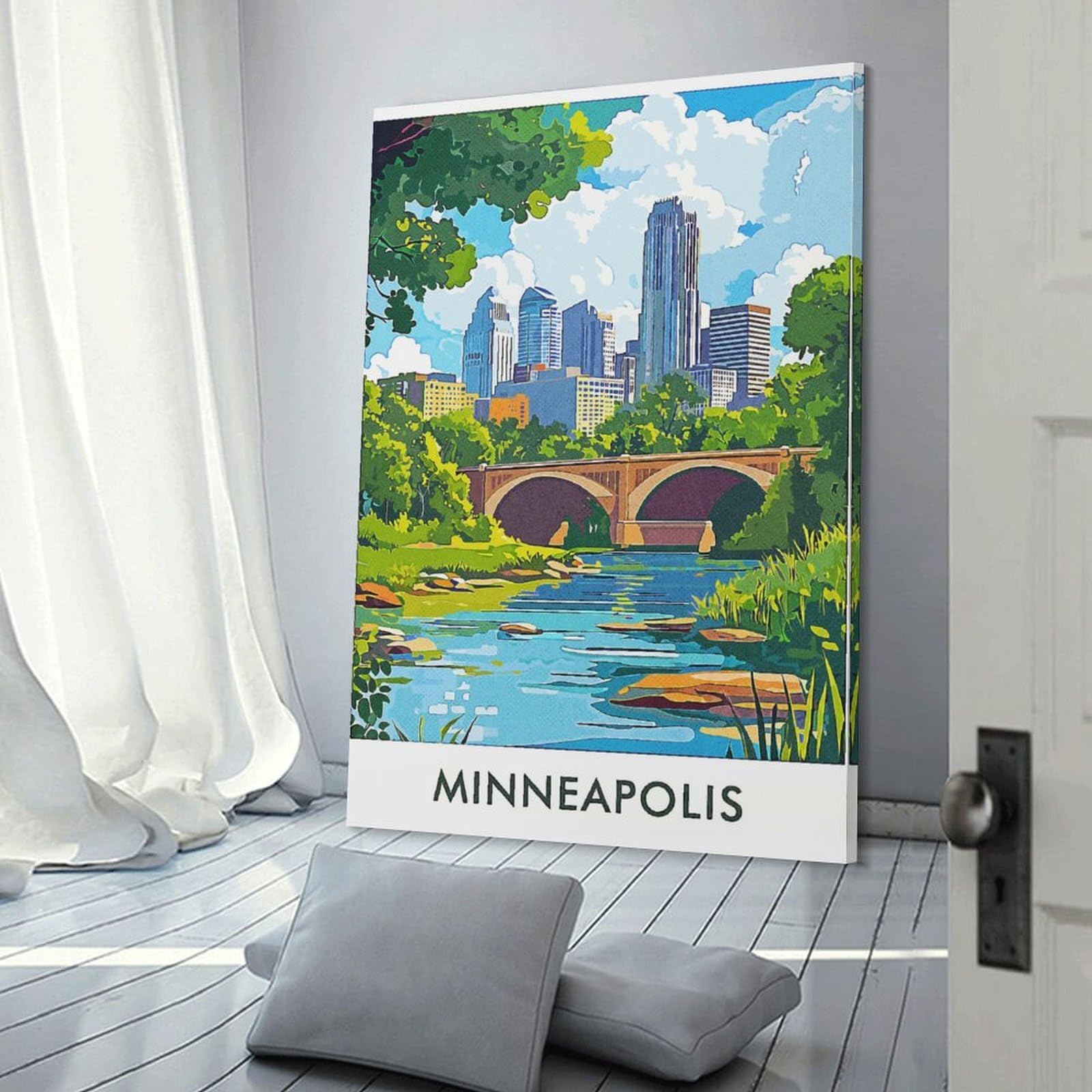 Junmoney Minneapolis Cityscape Room Decor Wall Art, 16x24inch(40x60cm), for Office, Study Or Home Workspace, Decorative Artwork for Productive Spaces