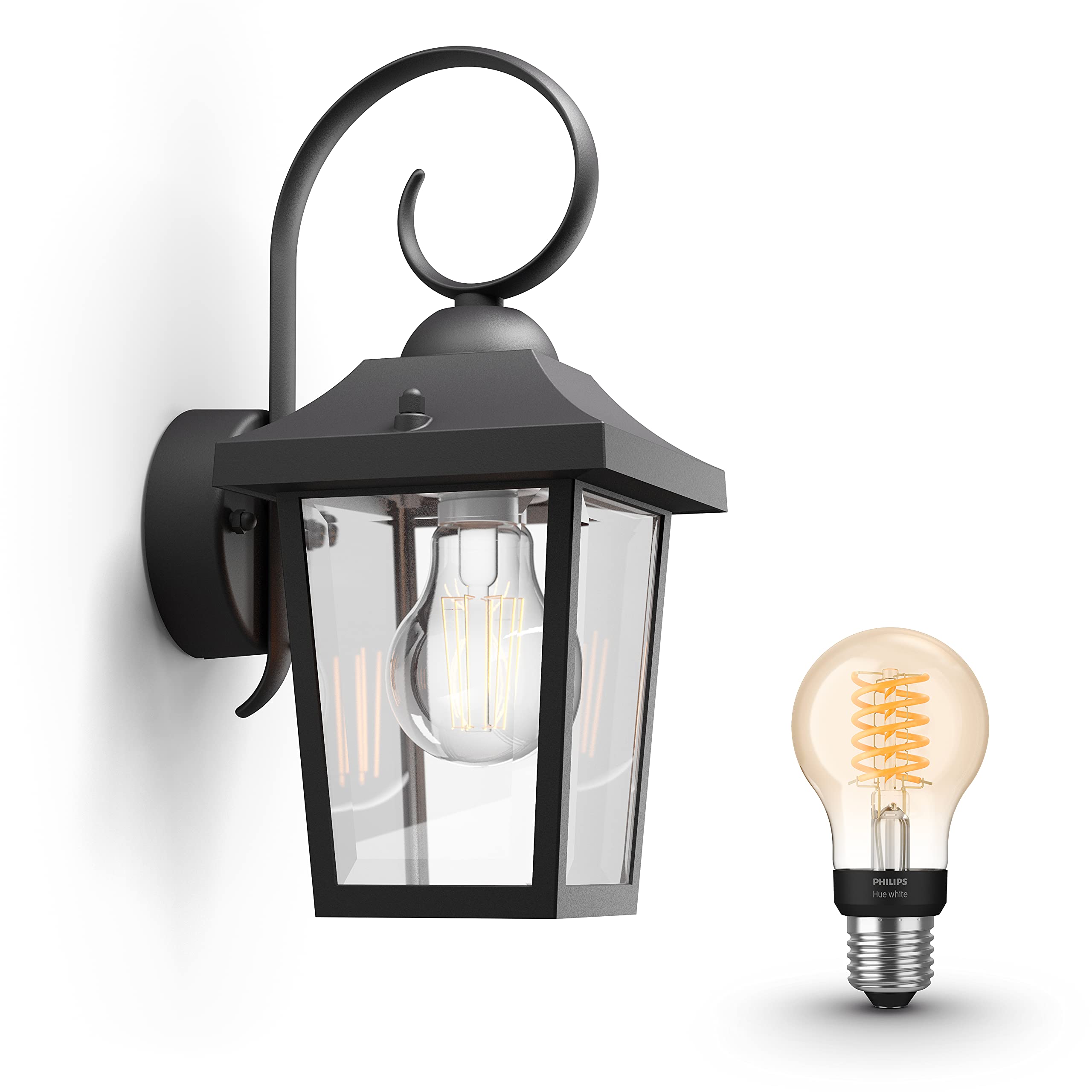 Philips Hue Buzzard Applique murale d'extérieur (Noir) - Lampe d'extérieur - E27 - Lumière blanche chaude - Hue White Filament