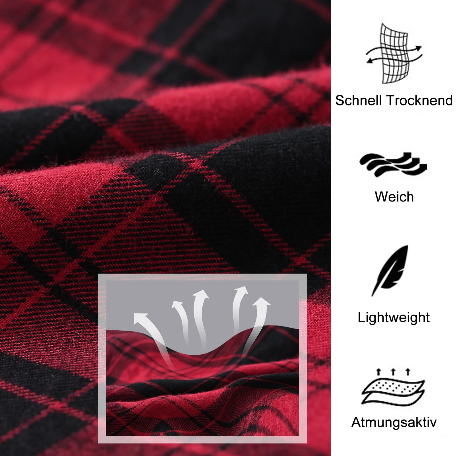 Huayuzh Schlafanzughose Herren Kurz Pyjama Baumwolle 3er Pack Kariert Schlafhose Weich Atmungsaktiv Taschen Knopfleiste
