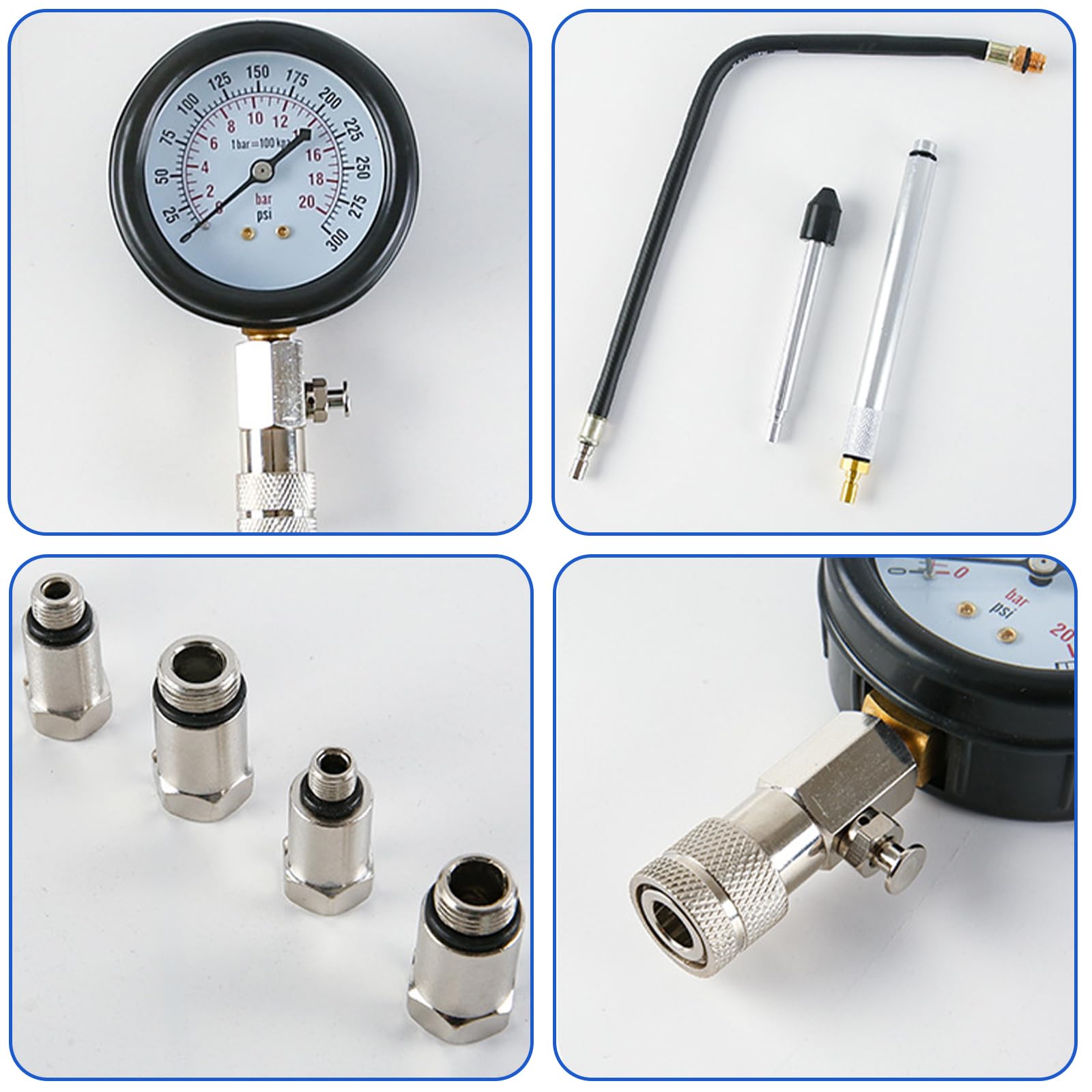 Set di tester di compressione per auto, tester di compressione, motore a benzina, 0-300 PSI/0-20 bar, tester di compressione per auto, benzina, controllo della compressione, misuratore di compressione