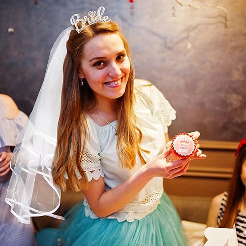 Miniatura 6 de Jaciya Rhinestone Bride Headband with Veil Bachelorette Party Decorations Sparkly Headpiece Bridal Shower Decorations Bachelorette Gifts