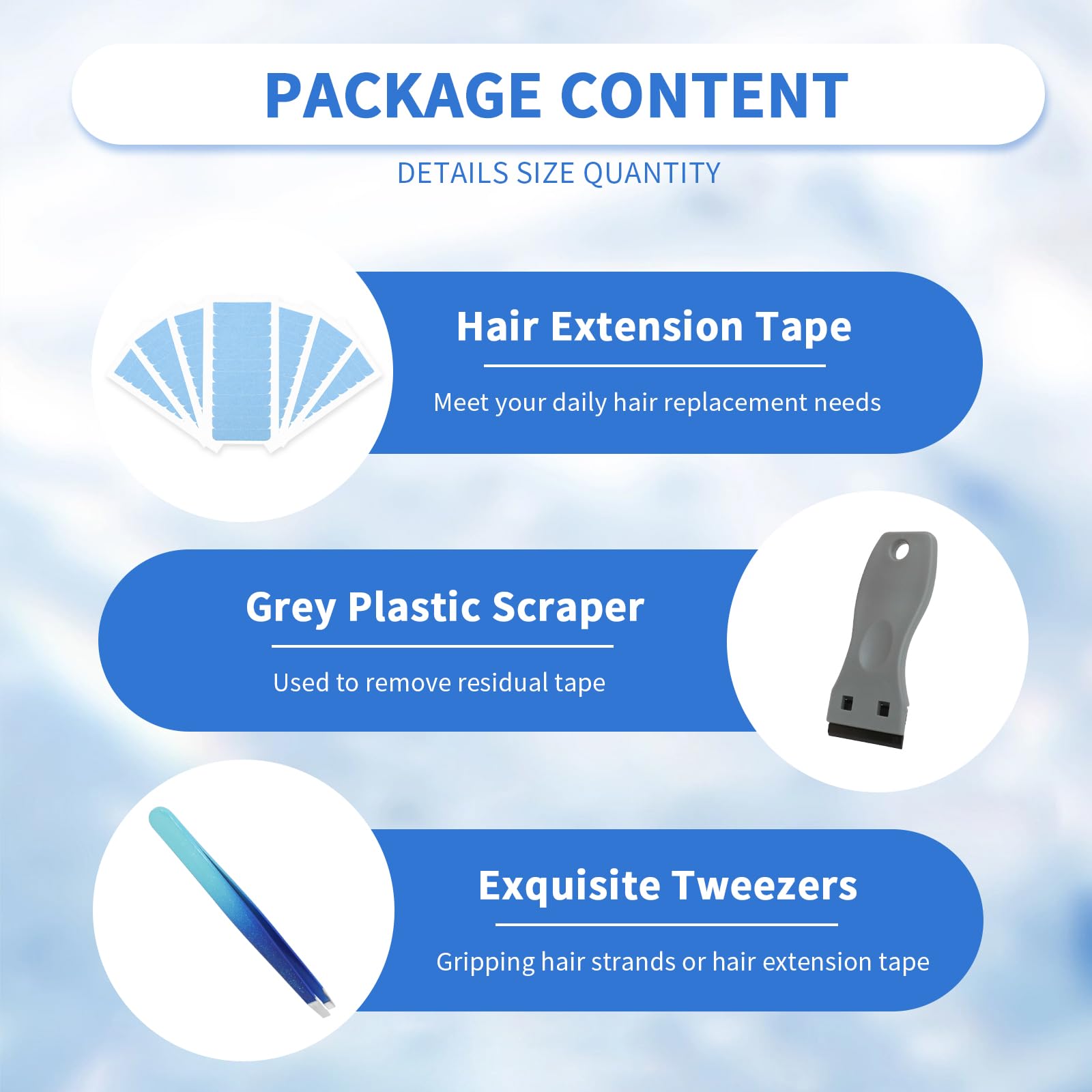 YTOOK 144Pcs Hair Extension Tape with Scraper and Tweezers, Double-Sided Adhesives Tape for Hair Extensions Beard, Toupees - Image 3