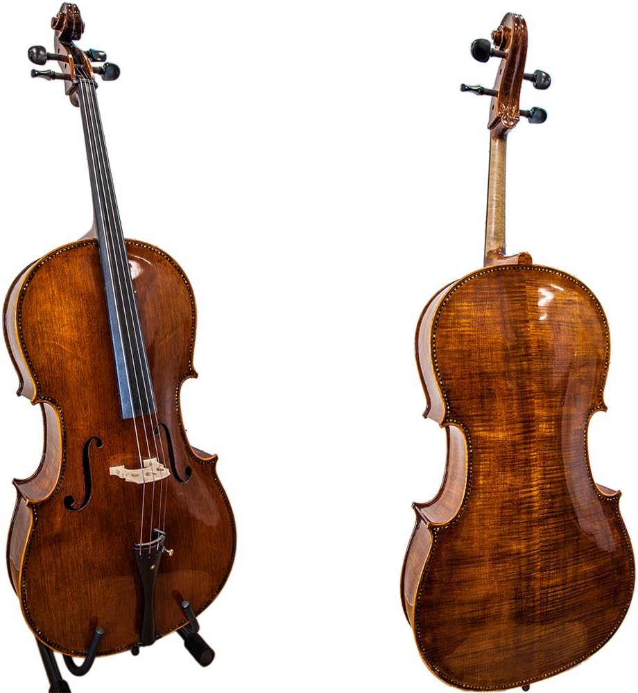 Paititi PTTCE401 Solid Wood Ebony Fitted High Flame 4/4 Cello with Durable Fiber Glass Case, Brazilwood Bow and Rosin