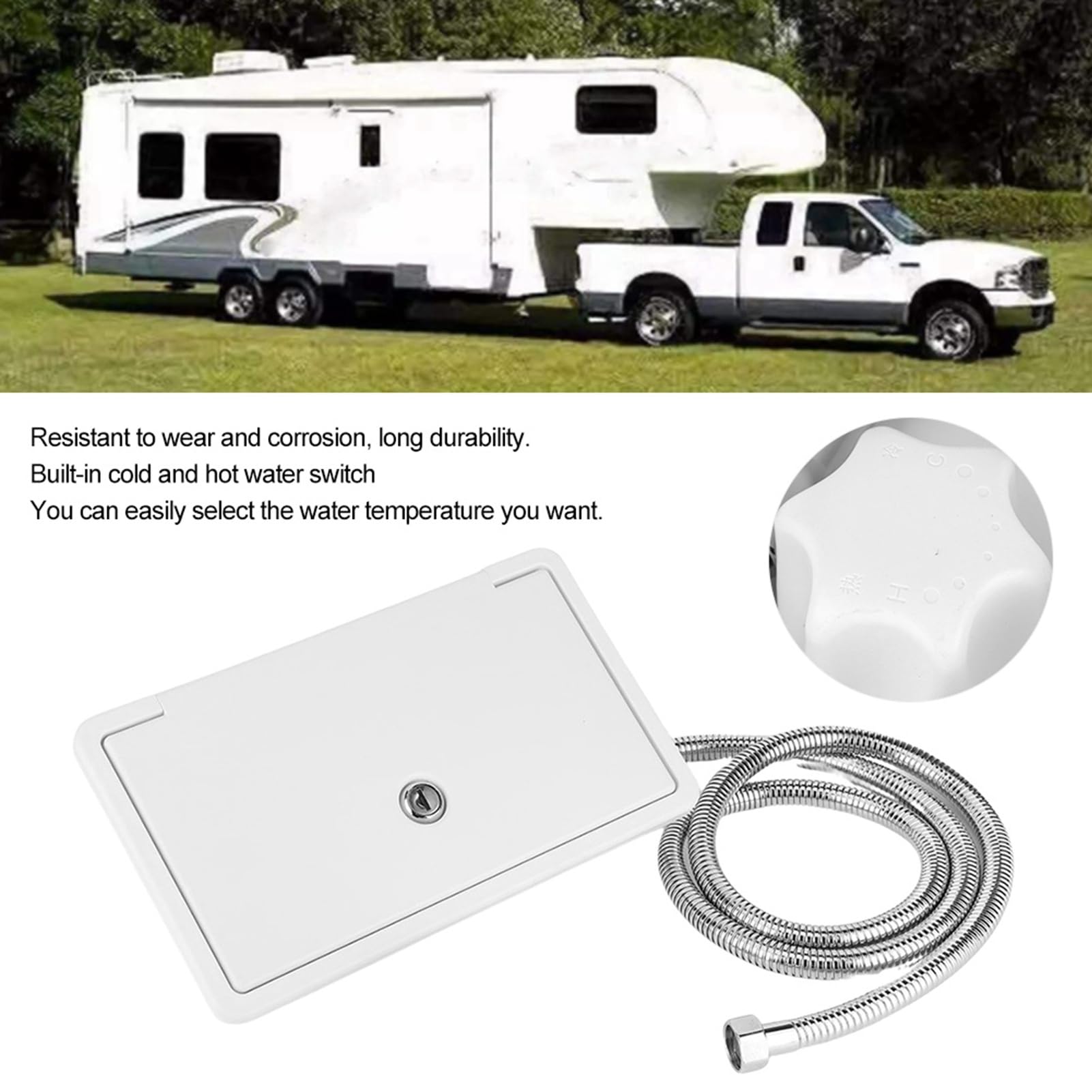 Caja de Ducha Exterior con Interruptor de Agua Caliente y Fría, Kit con 2 Llaves para Barcos, Autocaravanas y Caravanas