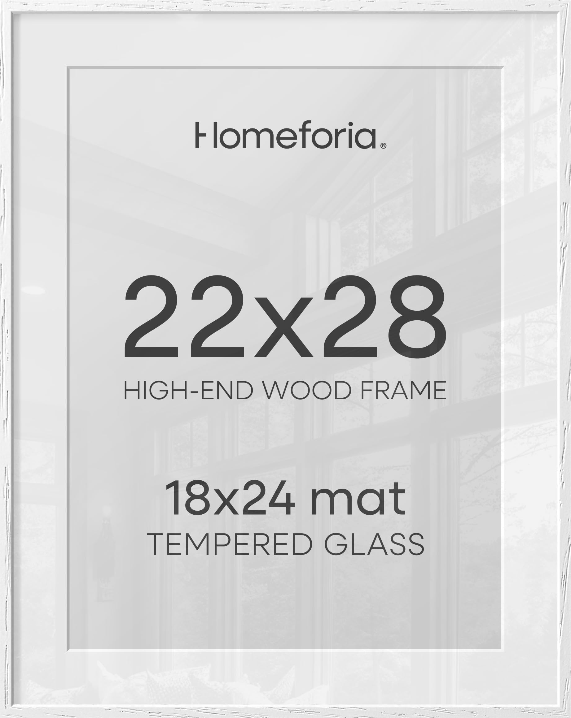 Homeforia 22x28 Poster Frame White, High End Oak 22 x 28 Wood Picture Frame with Mat 18 by 24 for Photo, 22x28 Large Wooden Frame Matted to 18x24, 28x22 Thin Frames, Tempered Glass, Wall Kit, Set of 3