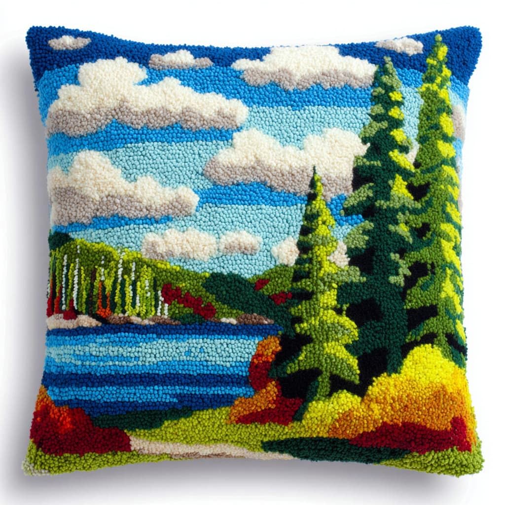 WallustrioaW Latch Hook Pillow Case Kits,Lake Scenery