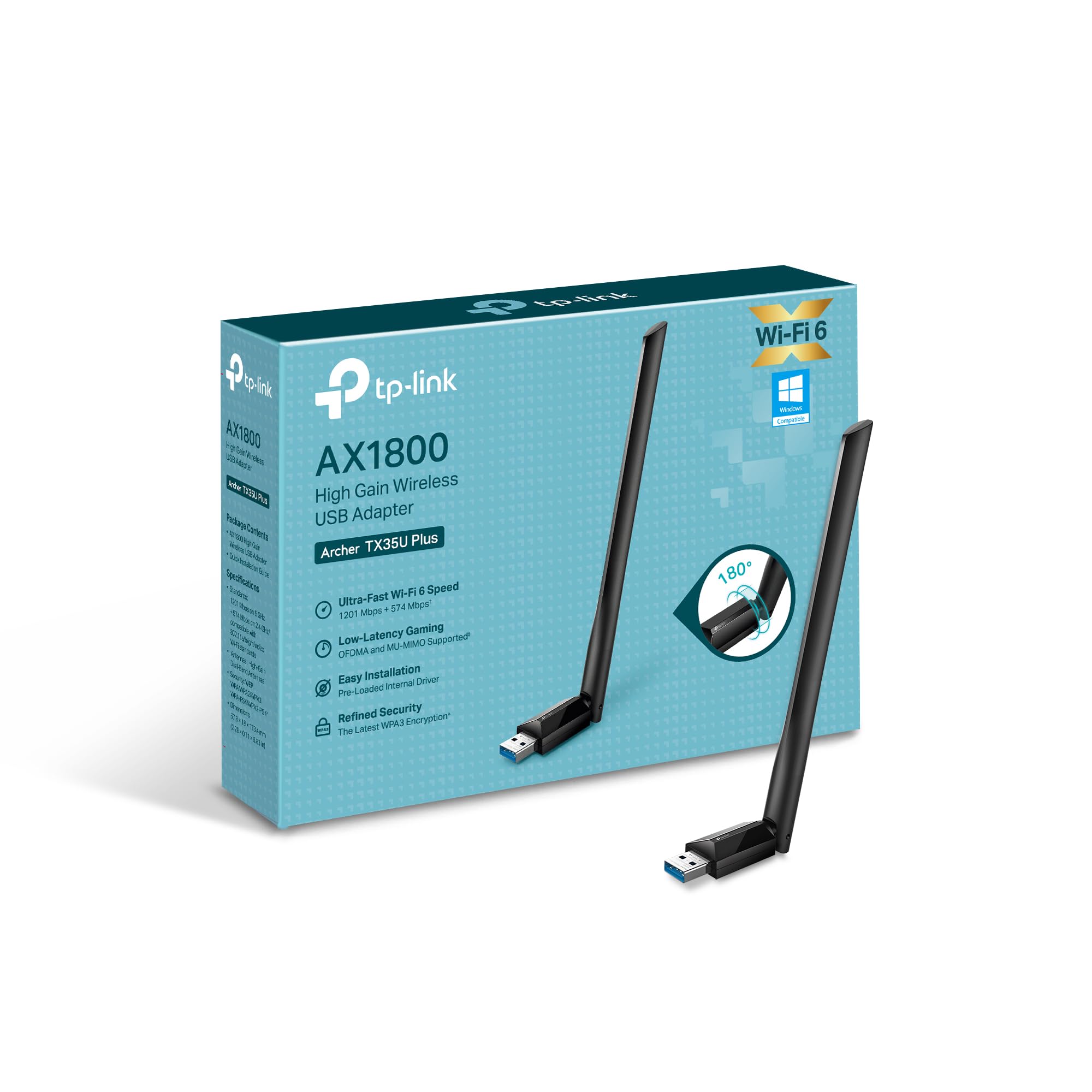 TP-Link AX1800 WiFi 6 High Gain Wireless USB Adapter for PC (Archer TX35U Plus) - Ultra-Fast Speed OFDMA & MU-MIMO Supported, 2.4GHz/5GHz High-Gain Dual Band Antennas, Pre-Loaded Internal Driver, WPA3