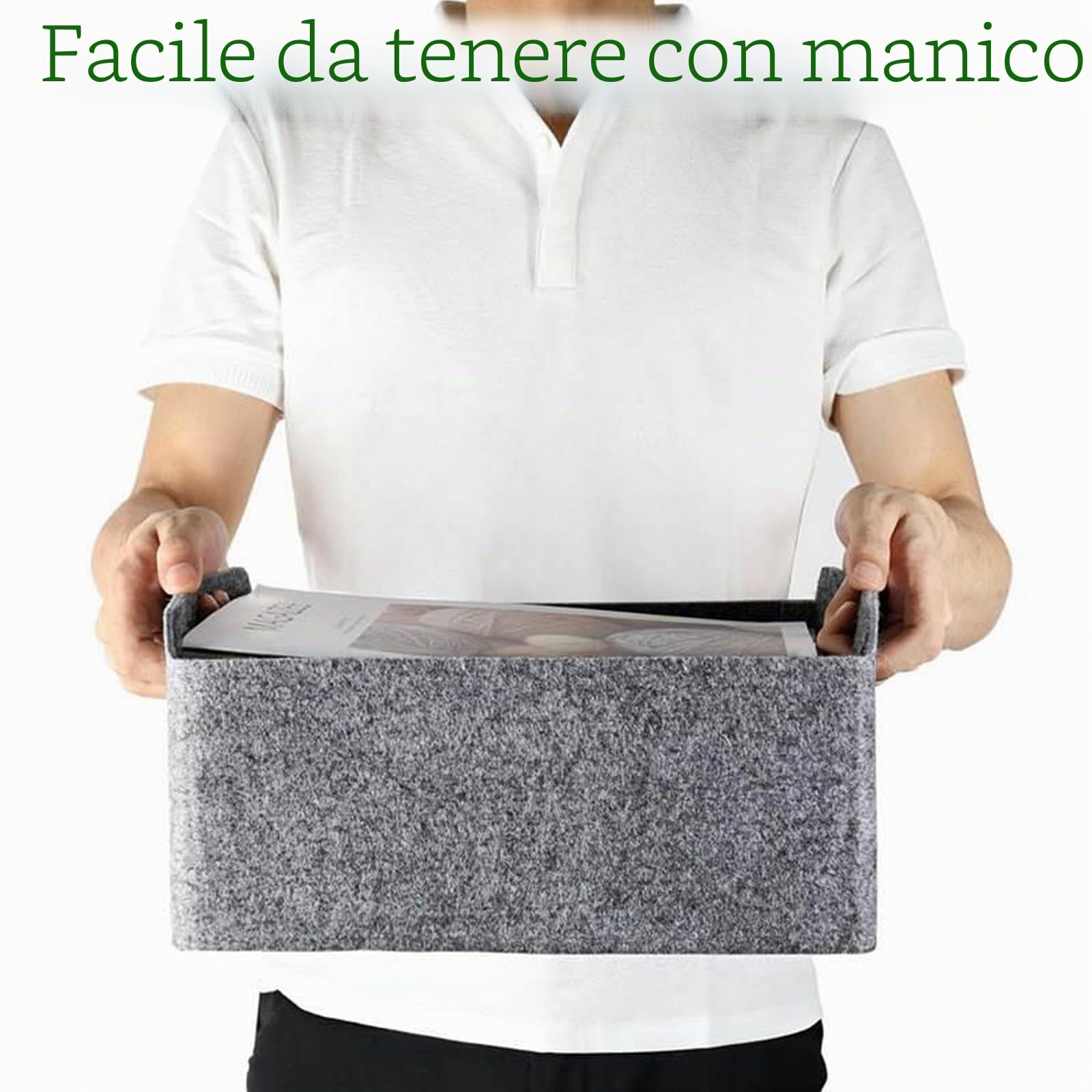 WOPPLXY 4 Pezzi Cestino Portaoggetti, 30 x 26 x 12.5 cm Cestino Pieghevole in Feltro, Cesta de Almacenaje per Armadi, Librerie e Cassetti (Grigio)