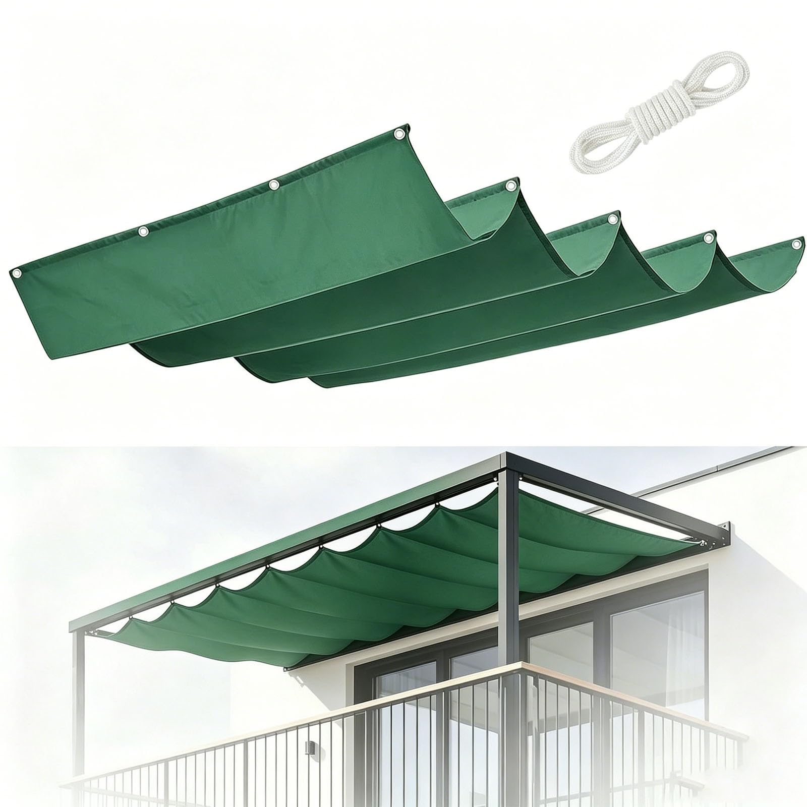 Voile d'ombrage vague rétractable 2.5x3.5m vert imperméable pour patio