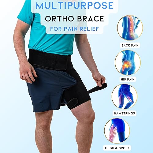 Miniatura 2 de Soporte de cadera e ingle, soporte de cadera Ortho Wrap para ciática para mujeres y hombres, manga de compresión para muslos para facilitar la