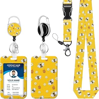 Honey Bee ID Badge Holder with Lanyards Detachable Lanyards for ID Badges Retractable Badge Reel with Heavy Duty Clip for Nurse Teacher Office Staff Student
