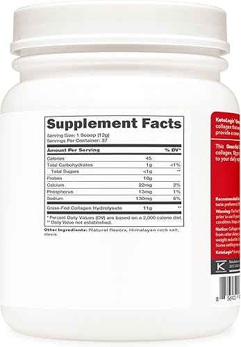 Miniatura 4 de Ketologic Polvo de hidrolizado de colágeno alimentado con pasto (vainilla) (1 libra), 37 porciones, 0.43 onzas de colágeno por porción, 0.35 onzas