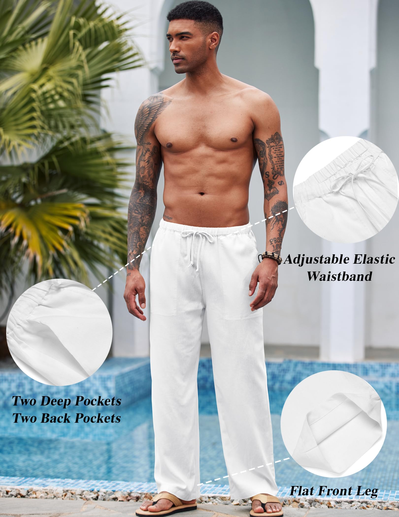 COOFANDY Pantalón Hombre Largos Lino Pantalones Ligeros Verano Pantalones Playa Yoga Pantalon Cintura EláStica