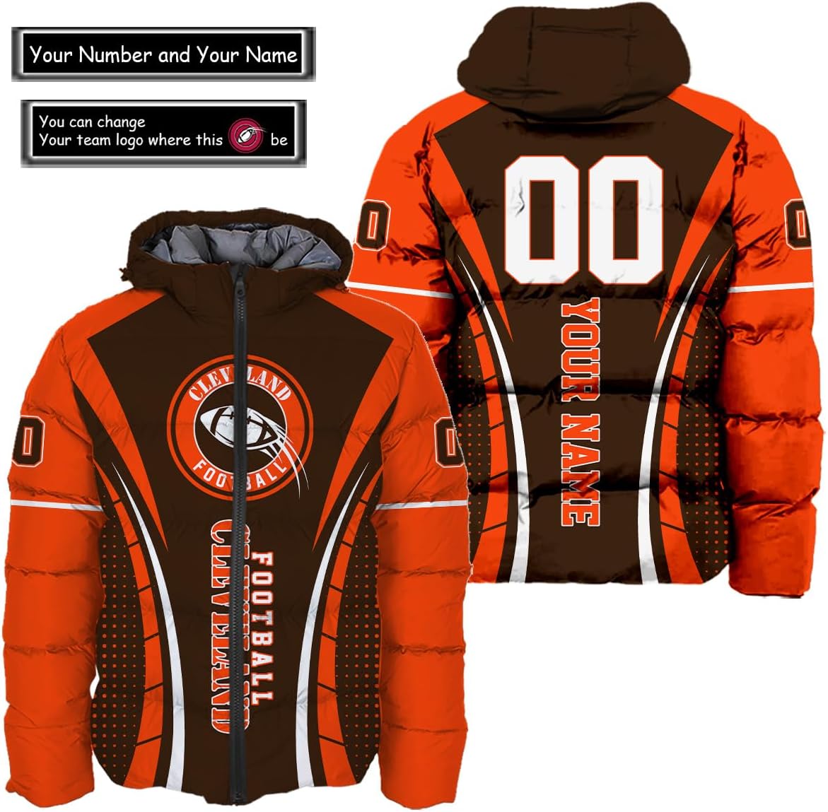 Discover Personalized Cleveland Football Team Browns Men's Hooded Puffer Jacket